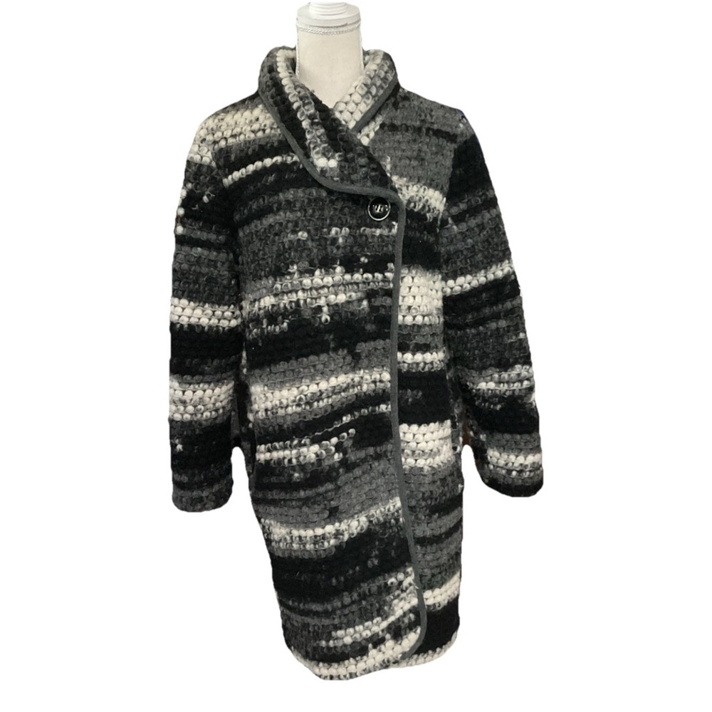 Edina Ronay London Wool Blend Chunky One Button Lined Coatigan Gray Black Sz 8